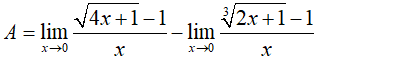 Tìm giới hạn A = limx→0 4x+1 - 2x+13x