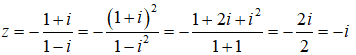 Phần thực và phần ảo của số phức z = - 1+i1-i là