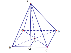 Cho hình chóp tứ giác S.ABCD có đáy là hình chữ nhật với AB = 4a, AD = 3a. Các cạnh bên đều có độ dài 5a. Góc nhị diện [S, BC, A] có số đo là