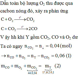 Nhiệt phân hoàn toàn m gam hỗn hợp X gồm KClO<sub>3</sub> và KMnO<sub>4</sub> thu được khí oxi và 8,66 gam chất rắn. Dẫn lượng O<sub>2</sub> ở trên qua cacbon nóng đỏ thu được 2,24 lít (đktc) hỗn hợp khí Y có tỷ khối so với H<sub>2</sub> bằng 17,6. Hấp thụ hết Y vào dung dịch nước vôi trong dư, sau phản ứng thu được 4 gam kết tủa. Phần trăm khối lượng của KClO<sub>3</sub> có trong hỗn hợp X là